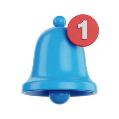 3d blue bell icon with notification icon isolated on transparent background, png. Social media notification, new message 