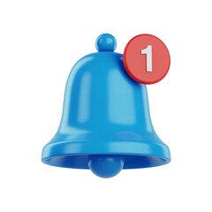 3d blue bell icon with notification icon isolated on transparent background, png. Social media notification, new message 