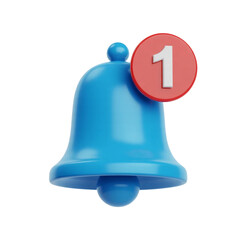 3d blue bell icon with notification icon isolated on transparent background, png. Social media notification, new message 