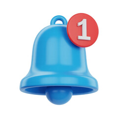 3d blue bell icon with notification icon isolated on transparent background, png. Social media notification, new message 