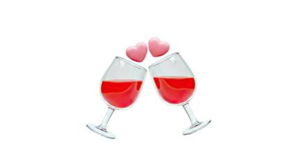 Two Wine Glasses Clinking with Pink Hearts