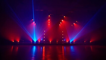 Colorful stage lighting with vibrant beams and reflections creating an energetic atmosphere. Ideal for concerts, events, and performances - Powered by Adobe