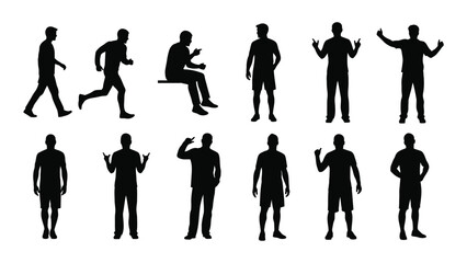Collection of diverse human silhouettes depicting various poses and activities