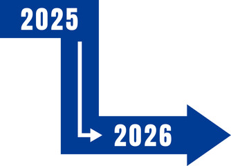 2025 to 2026 timeline arrow turn transition future planning path minimal vector illustration