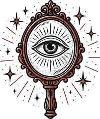 Mystic Eye Mirror Occult Vintage Tattoo Vector