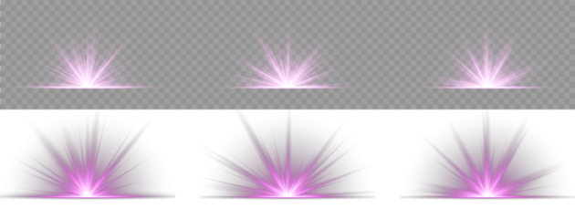 Vector illustration. Bright light explosion of sun rays on a dark background. Glow bright light star, violet sun rays, bokeh. Luxurious design style. PNG Sunbeam and Sunshine Glow with Lens Effect.