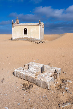 Cemetery of Saint Martin of the Tigres in Tigres Island in Southern Angola. The town is now a ghost town with slowly decaying church, airstrip, factory and  housing.