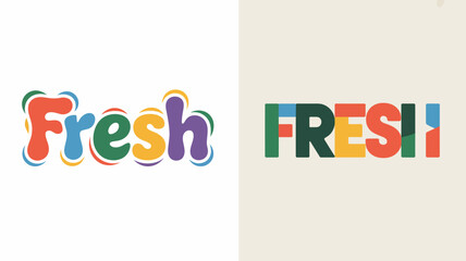 a visual comparison of the word fresh presented in two distinct typographic styles one colorful and playful the other bold and minimalist high quality professional detailed