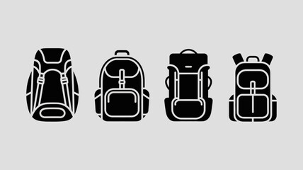 a graphic depiction shows four distinct black silhouettes of backpacks arranged horizontally offering a minimalist view of travel gear high quality professional detailed modern elegant stylish