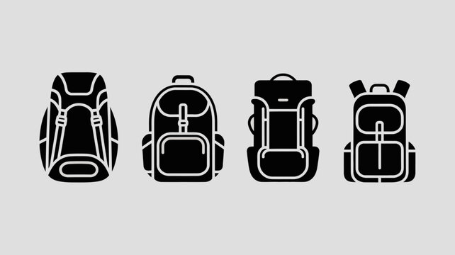 a graphic depiction shows four distinct black silhouettes of backpacks arranged horizontally offering a minimalist view of travel gear high quality professional detailed modern elegant stylish