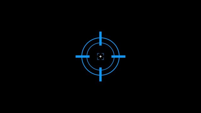 Animated of target icon with crosshair design symbolizes precision, accuracy, and focus in digital interfaces.Targeting System with Animated Crosshairs and Digital Data Readout.