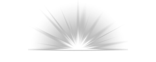 Bright light explosion of sun rays on a dark background. Glow bright light star, white sun rays, bokeh. Radiant star effect for modern abstract design, luxurious overlays or colorful visual effects.