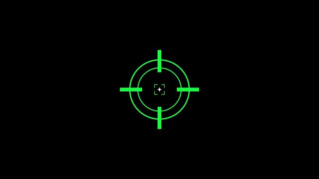 Animated of target icon with crosshair design symbolizes precision, accuracy, and focus in digital interfaces.Targeting System with Animated Crosshairs and Digital Data Readout.