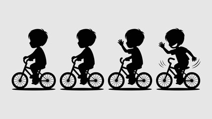 Obraz premium a series of silhouetted images depicts a child learning to ride a bicycle progressing from initial attempts to confident cycling high quality professional detailed modern elegant