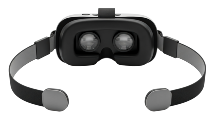 Immersive virtual reality headset with adjustable straps for experiencing virtual worlds and interactive entertainment ideal for technology product displays