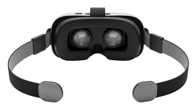 Immersive virtual reality headset with adjustable straps for experiencing virtual worlds and interactive entertainment ideal for technology product displays - Powered by Adobe