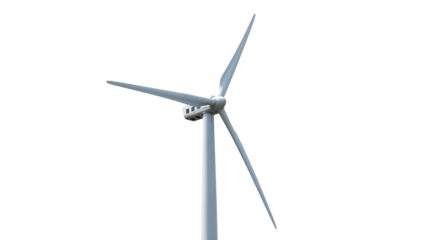 Large white modern wind turbine standing tall to generate clean electricity from wind power, symbolizing renewable energy and sustainable development for a greener future.
