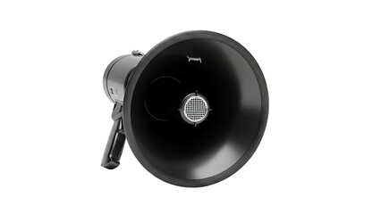 A powerful black megaphone used for making announcements, delivering important messages, and effectively promoting sales or special events to a large audience for communication and