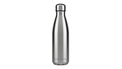 Sleek silver stainless steel insulated beverage bottle designed for active hydration, perfect for promoting sustainable living, fitness, and everyday refreshment needs