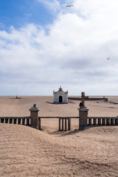 Cemetery of Saint Martin of the Tigres in Tigres Island in Southern Angola. The town is now a ghost town with slowly decaying church, airstrip, factory and  housing.