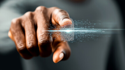 businessman touching virtual screen person scanning fingerprint for biometric access