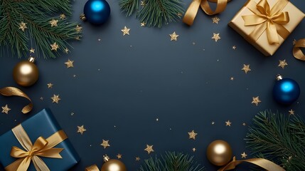 Festive Holiday Arrangement: A captivating arrangement of festive elements, including wrapped gifts, ornaments, and twinkling stars. Perfect for holiday marketing. 