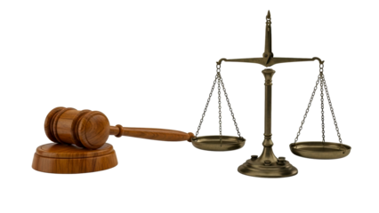 Wooden gavel and a vintage brass scale of justice symbolizing legal fairness, judgment, and ethical decisionmaking for legal presentations, educational materials, or judicial themes