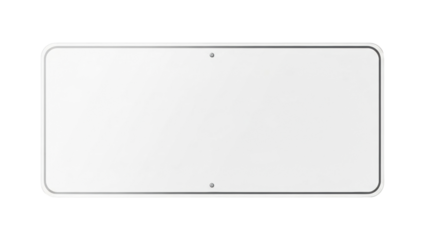 Plain white rectangular sign with rounded corners and metal fasteners provides a customizable surface for displaying information or warnings, perfect for business, traffic, or public
