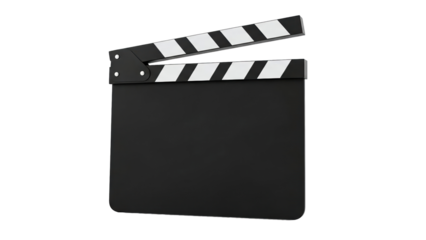 A classic black and white movie clapperboard stands open, symbolizing film production and cinema, perfect for entertainment industry media or video making projects.