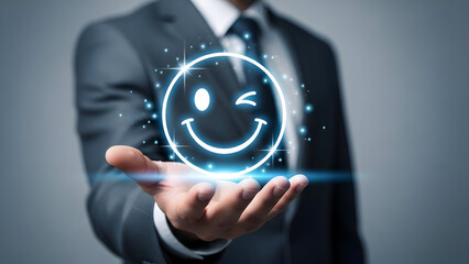Businessman presenting a glowing smiley face