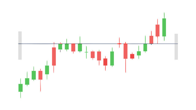 A minimalist vector representation of a professional trading candlestick chart showing price movement trends (bullish and bearish).