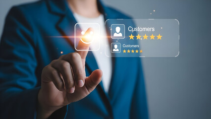 Business professional interacting with virtual interface