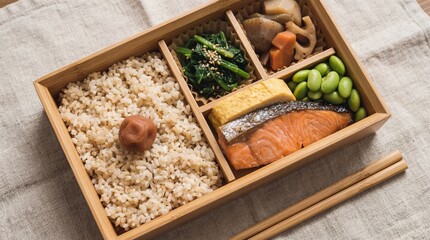 A meticulously crafted bento box, showcasing a delicious array of authentic Japanese cuisine. A visual feast for the senses, capturing the balance, artistry, and culinary tradition of Japan.