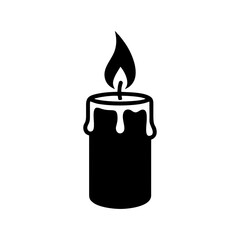 Black candle with a flame burning on top