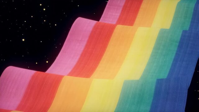 Colorful wavy rainbow pattern against a starry background. Represents diversity, creativity, and vibrant design for artistic projects