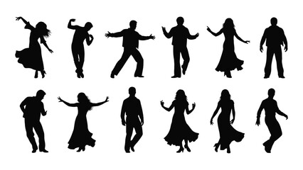 Obraz premium Silhouettes of dancing people in various poses a display of movement and grace