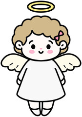 Obraz premium Cute baby angel in a white dress with wings on a soft background.