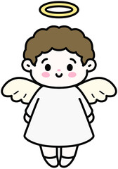 Obraz premium Cute baby angel in a white dress with wings on a soft background.