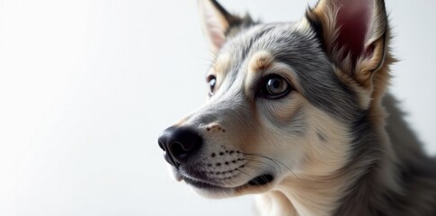 Grey canine fur, fine detail, pristine white background , macro photography, canine