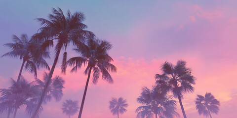 Palm Tree Silhouettes Against Pastel Tropical Sunset