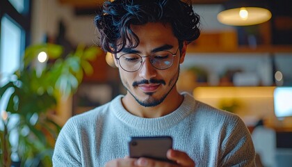 Modern lifestyle image of a man using a smartphone with an AI-powered interface for daily activities, representing smart technology, digital assistance, and everyday innovation.