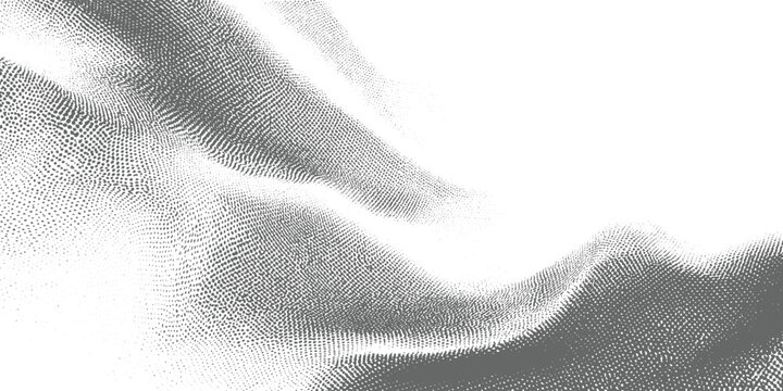 Gray dots forming abstract wavy landscape on white background pattern texture