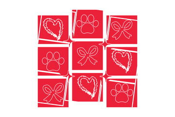 Valentine Pet Love EPS Dog Paw Heart Bow Design