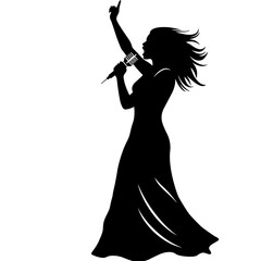 Pop singer performing, glamorous and expressive silhouette on a transparent background