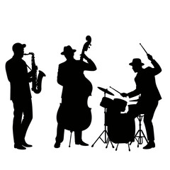 Jazz trio performing, lively and musical silhouette on a transparent background