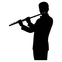 Musician playing flute, elegant and melodic silhouette on a transparent background