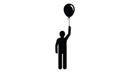 Simple silhouette of a person holding a black balloon upwards