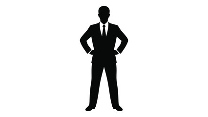 Silhouette of a confident businessman standing with hands on hips
