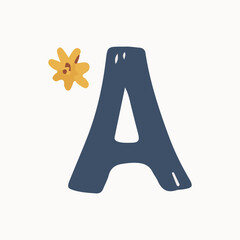 Vector illustration of a blue letter of the alphabet, children card