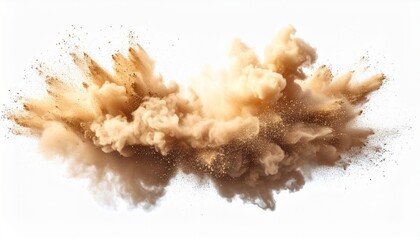 Explosion of Tan Powder Cloud on White Background Studio Shot